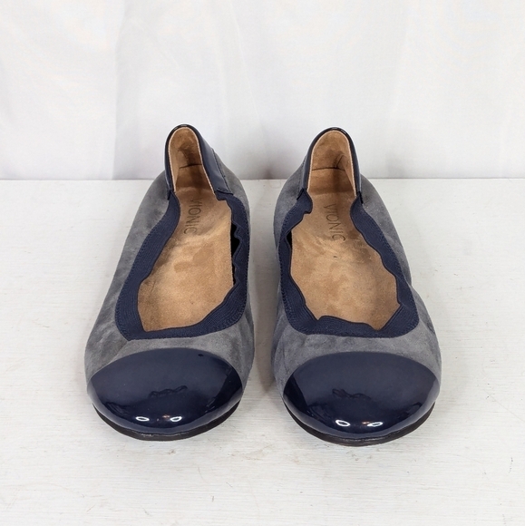 Vionic Tiegan Navy Blue Grey Velvet Cap Toe Black Flats - Picture 5 of 8